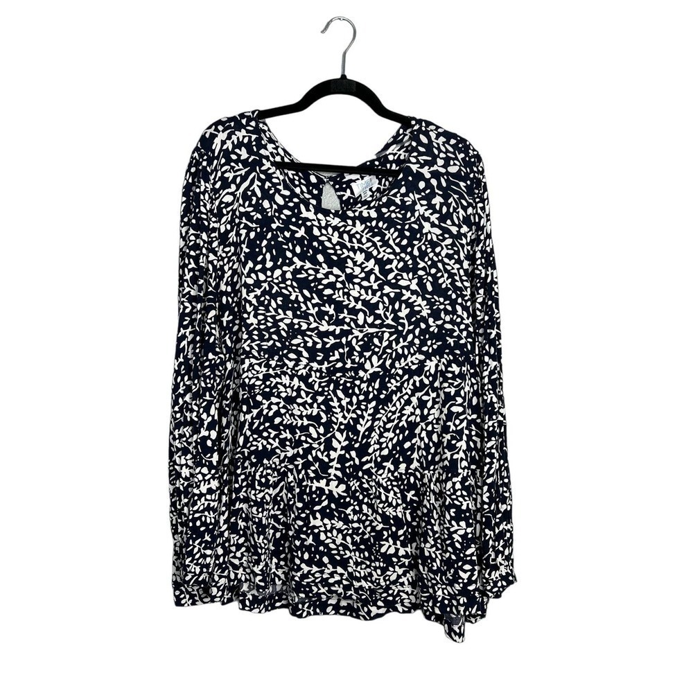 Time & Tru‎ Women's Flowy Tiered Long Sleeve Blouse Top Navy XXXL 22